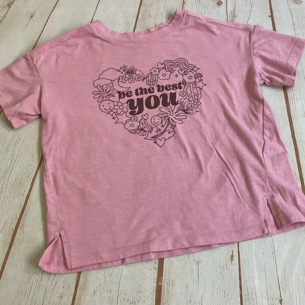Cat & Jack Pink Hippie Be The Best You Heart Brown Print Basic Tee